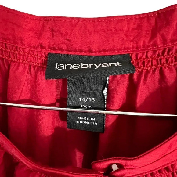 Lane Bryant Red Satin Blouse Size 14 16 Button Up Seersucker Waist 3/4 Sleeves - Picture 6 of 6